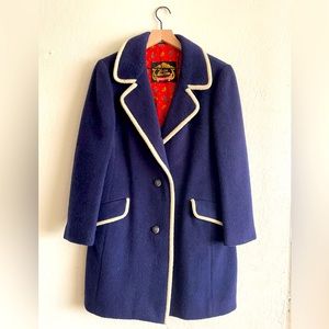 Vintage Women’s LODEN Wool Coat. Navy blue with comfortable cotton print lining